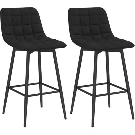 Ensemble de 2 tabourets hauts de style nordique avec dossier et repose-pieds, tabourets avec dossier en velours et tissu métallique, 45x47x84 cm, noir