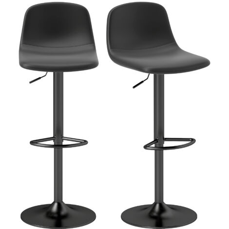 Ensemble de 2 tabourets hauts réglables à 360° avec dossier et repose-pieds pour cuisine, bar ou salle à manger 40,5x44x84-104 cm Noir
