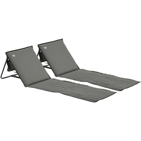 Ensemble de 2 tapis de plage rembourrés avec dossier réglable multipositions, en polyester gris acier