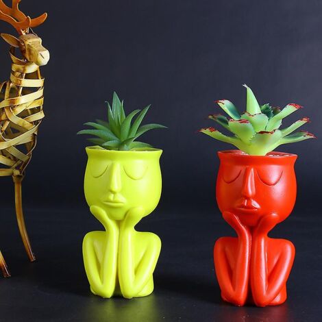 Ensemble de 2 vases à motifs abstraits de style nordique, jaune et rouge, pour plantes grasses et fleurs.