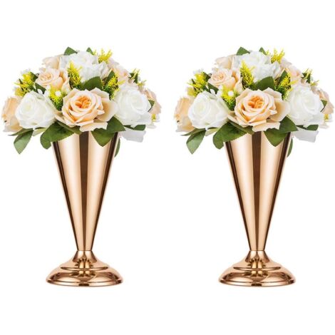 Ensemble de 2 vases de décoration de mariage en métal (2 x S, or)