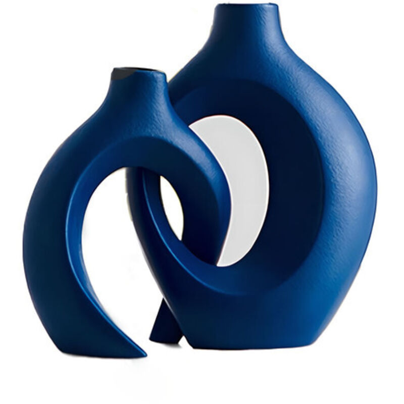 Ensemble de 2 vases nordiques en céramique creuse, vases décoratifs créatifs pour fleurs, décoration intérieure moderne, bleu