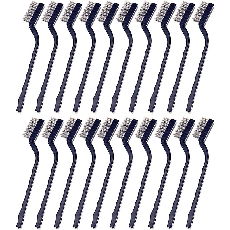 Ensemble de 20 brosses à poils en fil d'acier inoxydable à mini poignée pour nettoyer les scories de soudage, les taches et la rouille (argenté)