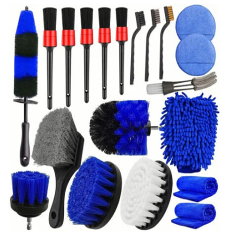 Ensemble de 20 brosses de détail pour le nettoyage intérieur des voitures, brosse douce pour le nettoyage des roues, kit de brosses flexibles et durables pour le nettoyage des jantes et des pneus.