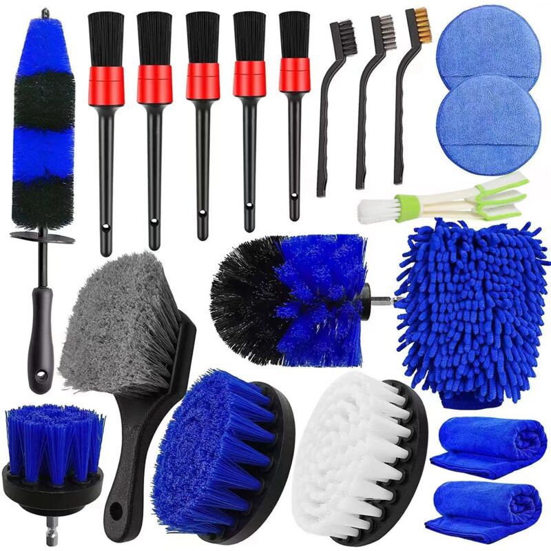 Start - Ensemble de 20 brosses de nettoyage pour voiture pour le nettoyage intérieur et extérieur du cuir, y compris les tampons de cire pour brosse