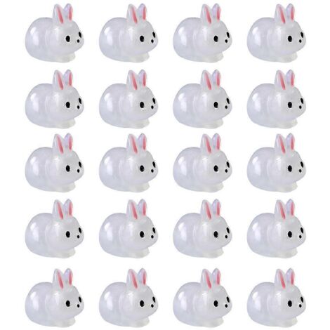 Ensemble de 20 figurines de lapins lumineux miniatures pour décoration jardin, extérieur et intérieur, ambiance féerique.