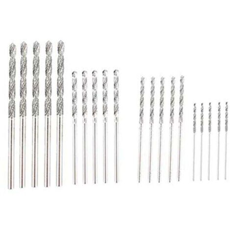 Ensemble de 20 Forets Diamantés 4 Tailles 1 1.5 2 2.5 mm pour Perçage Verre Coquillages Pierres Précieuses