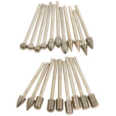 Ensemble de 20 fraises diamantées à tige de 3 mm, compatible avec tous les outils rotatifs, pour la sculpture sur pierre, le meulage, le polissage et la gravure.