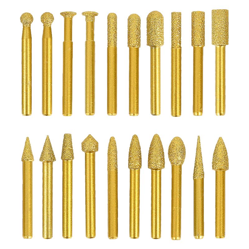 Ensemble de 20 pièces de tête de meulage diamantée brasée tête de meulage à manche rond en fonte fraise à graver