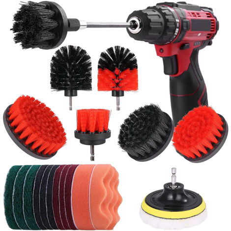 Ensemble de 21 brosses de nettoyage pour perceuse METERK (perceuse non incluse) : brosses, éponges et manche extensible pour joints, carrelage, éviers, sols, baignoires, salles de bain, cuisines et vé