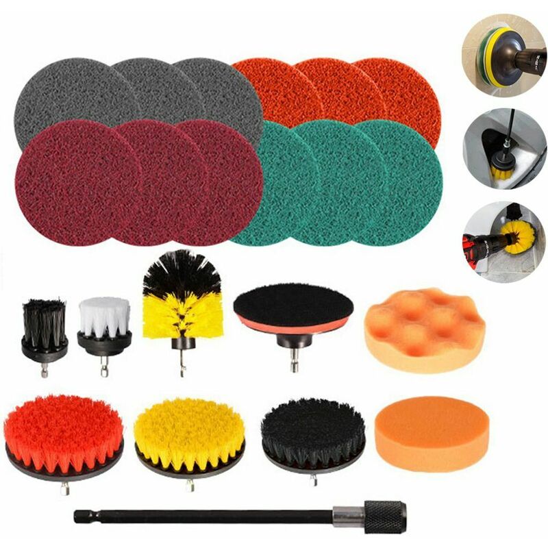 Ensemble de 22 brosses à récurer pour perceuse électrique - accessoire de nettoyage de tapis