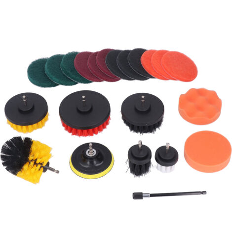 Ensemble de 22 Pièces d'Attaches pour Brosse Perceuse Nylon Multifonction avec Tige et Disques de Nettoyage pour Voiture Maison