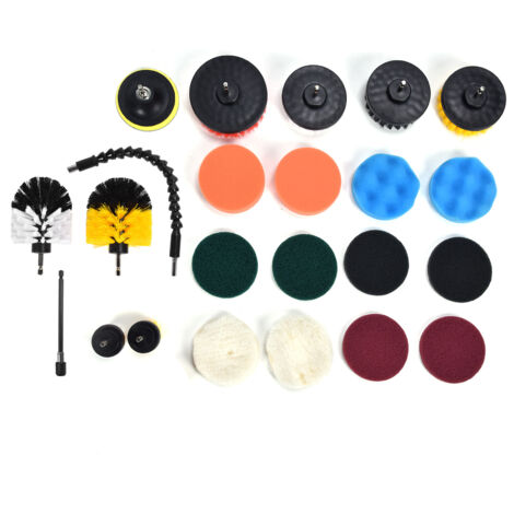 Ensemble de 23 pièces d'accessoires pour perceuse : brosses, tampons à récurer, éponges et tige de connexion pour nettoyage domestique