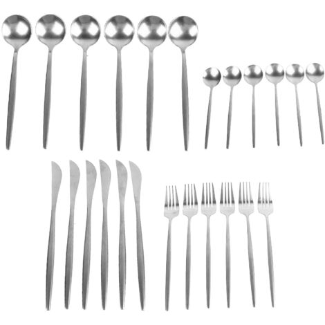 Ensemble de 24 couverts en acier inoxydable vintage, couteaux, fourchettes et cuillères pour steak, service de table argenté.