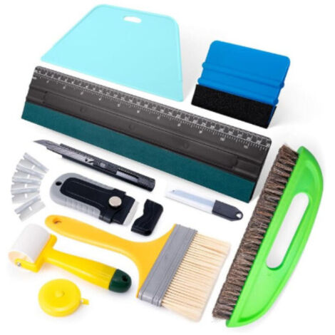 Ensemble de 24 pièces Outils pour papier peint,Outils de Film pour Papier peint, Kit de papier peint Avec brosse à encoller et outils pour papier peint Rouleaux, Brosses, Lames, couteau de papier pein