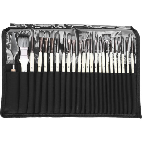 Ensemble de 24 Pinceaux en Nylon et Laine avec Manche en Bois et Sac, pour Peinture Acrylique et Aquarelle