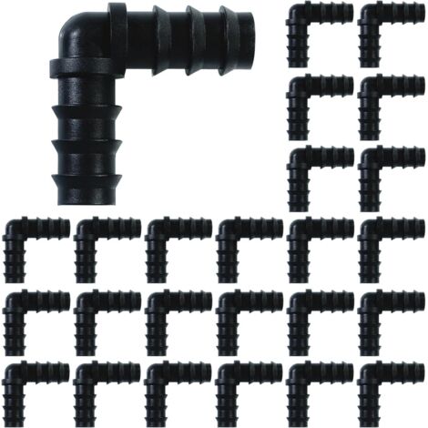 Ensemble de 25 raccords en L, adapté à la plupart des tuyaux PE de 1/2 pouce, pour l'irrigation.