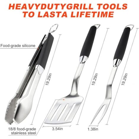 Ensemble de 3 accessoires de barbecue en acier inoxydable : spatule, pince et fourchette avec manche antidérapant. - AquaForge