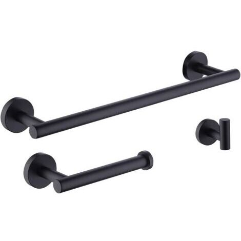Ensemble de 3 accessoires de salle de bain Amazon, noir, porte-serviettes, porte-papier toilette, patères, fixation murale, acier inoxydable 304, noir mat, LA20BKDG-32