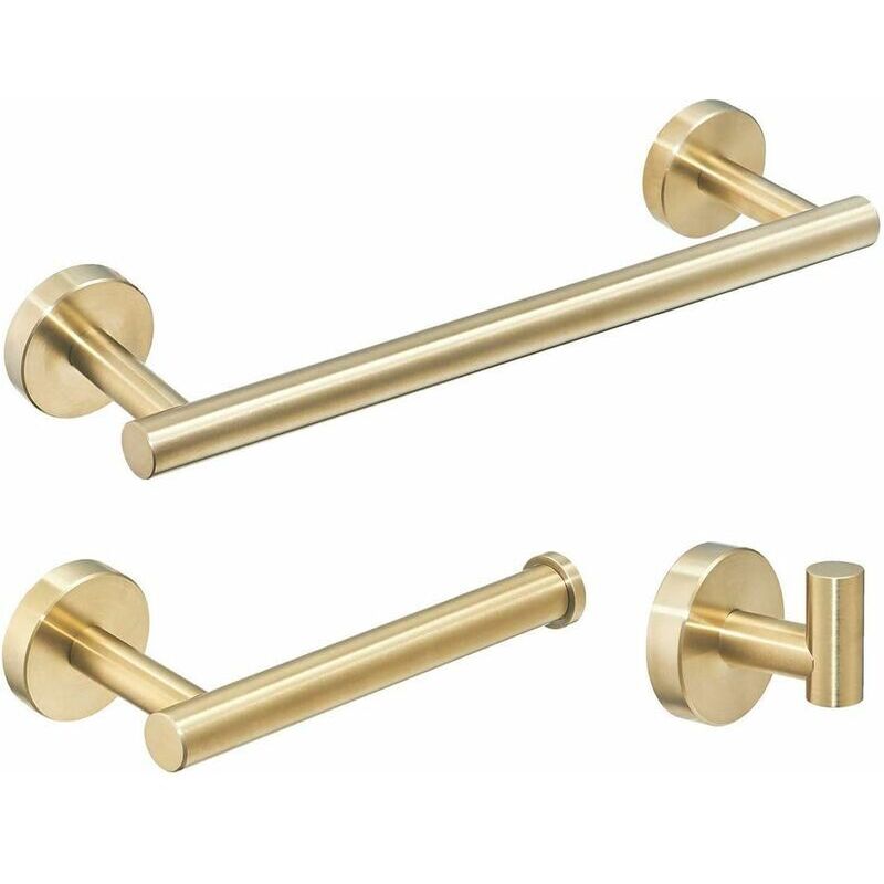 Ensemble de 3 accessoires de salle de bain,30 cm Porte-serviette,Porte-papier toilette,crochet pour peignoirs,Or brossé