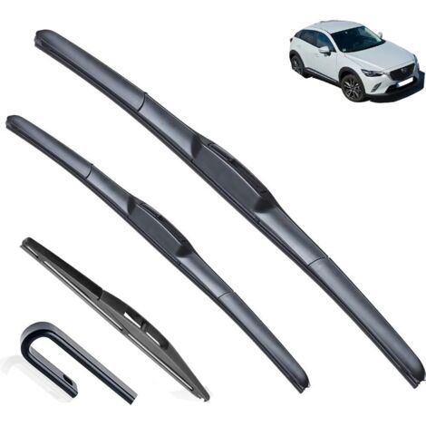 Ensemble de 3 balais d'essuie-glace avant et arrière compatibles avec Mazda CX-3 CX3 2014-2023, balais de pare-brise et de vitres 22" + 18" + 10"