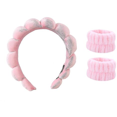Ensemble de 3 bandeaux de spa, serviettes pour les poignets, chouchous/bandeaux pour se laver le visage, bandeaux de soin pour la peau W-Rose-