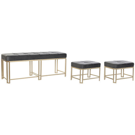 Ensemble de 3 banquettes / Coffres en métal et velours coloris gris -PEGANE-
