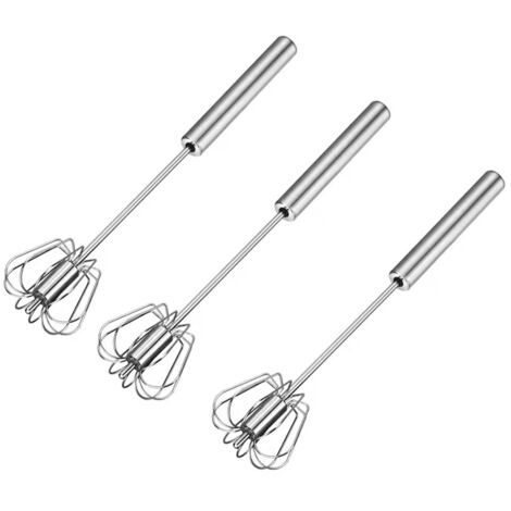 Ensemble de 3 batteurs à œufs manuels de 25 cm (10 pouces) en acier inoxydable épais de couleur d'origine, batteur à œufs semi-automatique de cuisine, mini batteur à œufs Fackelman efficace, outil de