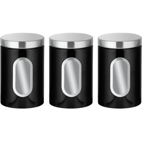 Ensemble de 3 boîtes de cuisine - Idéales pour le sucre, le thé, le café, etc. - Boîtes de conservation multi-aliments - Noires