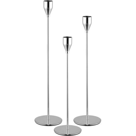 Ensemble de 3 bougeoirs argentés, bougeoirs en métal