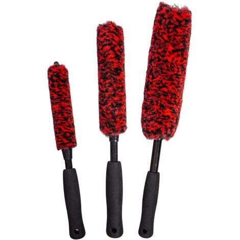 Ensemble de 3 brosses pliables à long manche pour jantes et pneus de voiture en microfibre