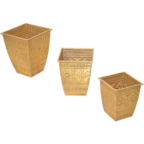Ensemble de 3 cache-pots dorés en métal – Design orné format haut DEC050061