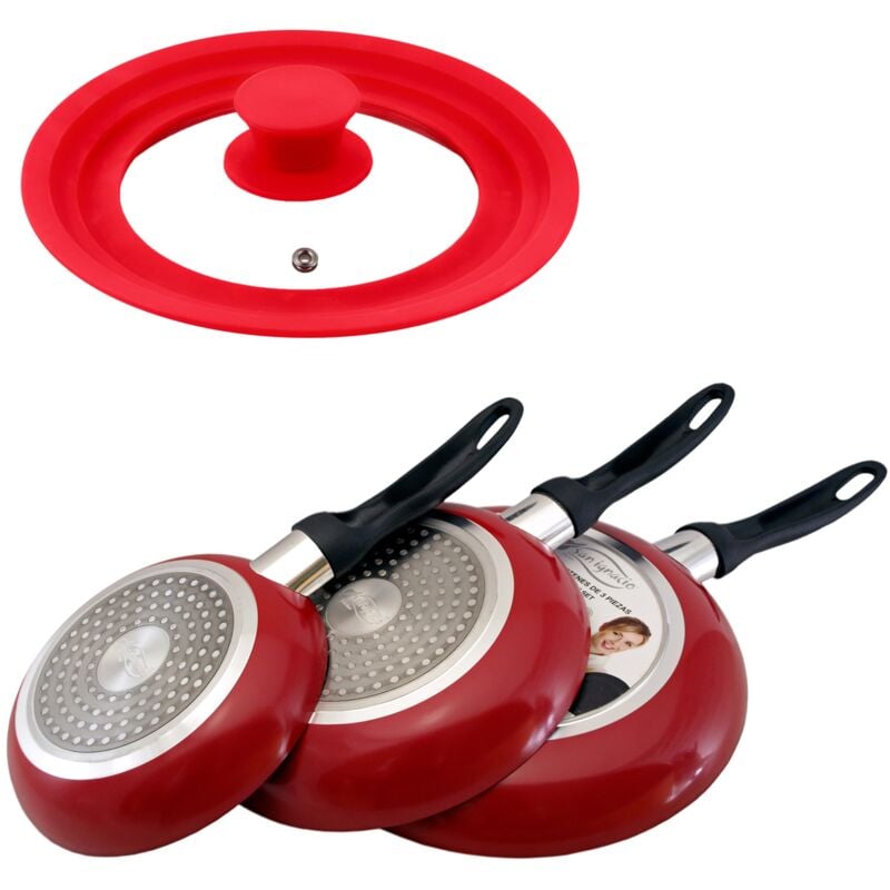 Ensemble de 3 casseroles ' San Ignacio avec revêtement en marbre Ø16 cm Ø20 cm Ø24 cm + couvercle universel coloré, en verre