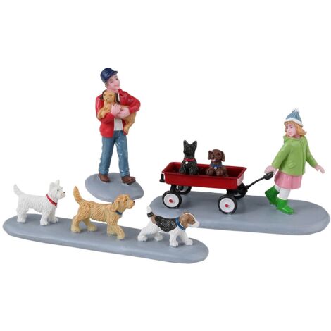 Ensemble de 3 chiots en parade pour village de Noël - Dimensions : null