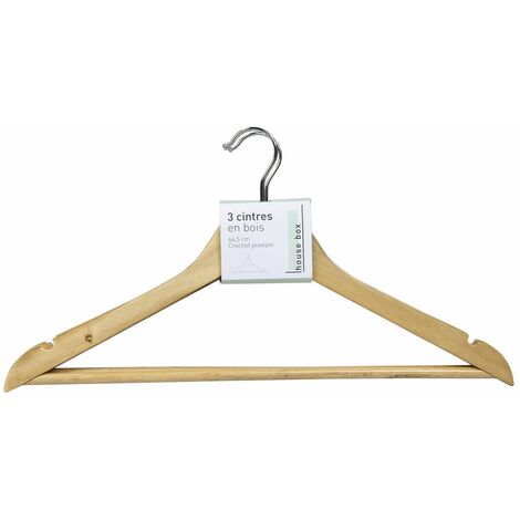 Ensemble de 3 cintres droit en bois avec crochet pivotant