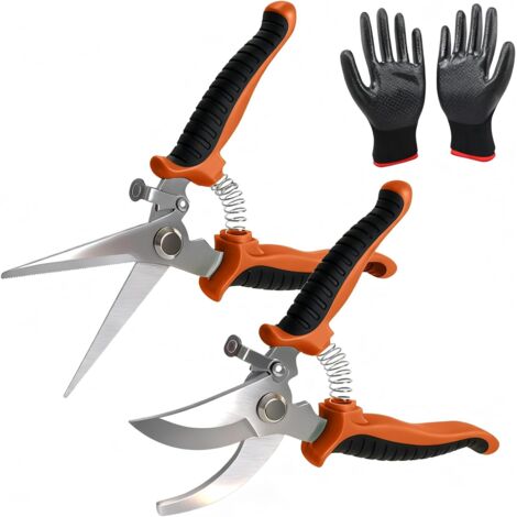 Ensemble de 3 cisailles de jardin en acier inoxydable, sécateur, cisailles pour plantes. Cisailles professionnelles à lames croisées pour la taille des haies et des fleurs.-AquaForge