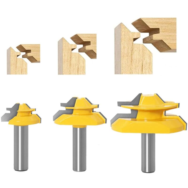 Ensemble de 3 coupe-onglets à verrouillage à 45 degrés pour 31/64', 3/4', 1', hauteur de coupe, tiges de 1/4', outil de travail du bois, routeur à