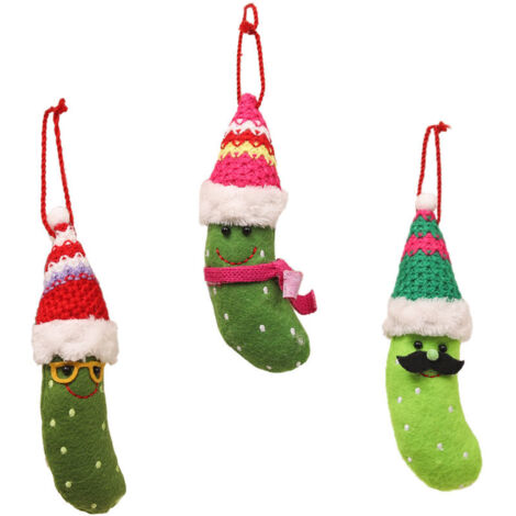 Ensemble de 3 décorations de Noël en forme de chapeau de concombre, décorations de sapin de Noël en forme de concombre vert