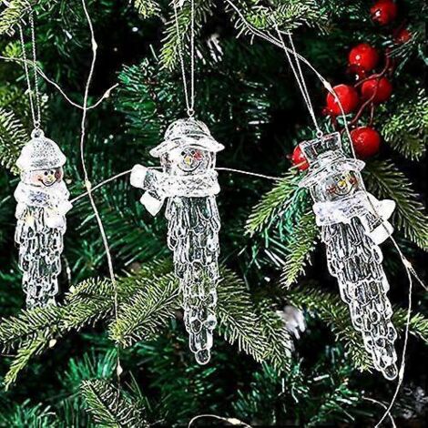 Ensemble de 3 décorations de Noël suspendues en acrylique transparent, bonhomme de neige