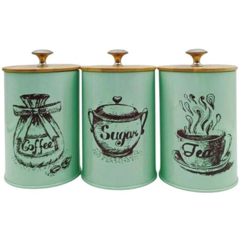 Ensemble de 3 élégantes boîtes de cuisine roses de style ferme vintage, idéales pour ranger le café et le sucre. Elles sont dotées de couvercles hermétiques et sont parfaites pour conserver le sucre e