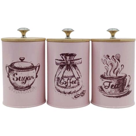 Ensemble de 3 élégants bocaux de cuisine pour ranger le café et le sucre, avec couvercles hermétiques et style ferme vintage.