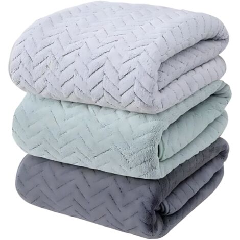 Ensemble de 3 grandes serviettes de bain - Gris clair + Vert + Gris foncé