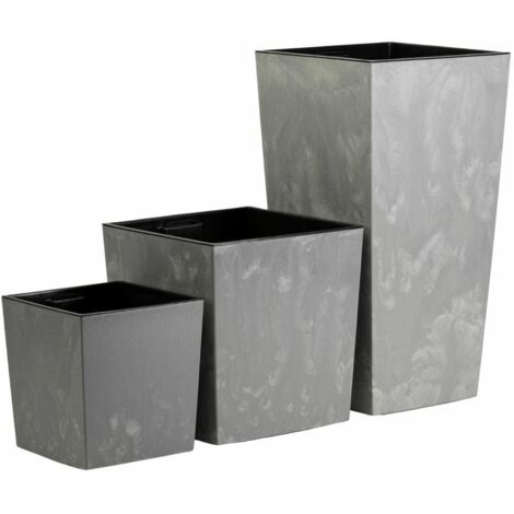 Ensemble de 3 grands pots de fleurs modernes en béton gris