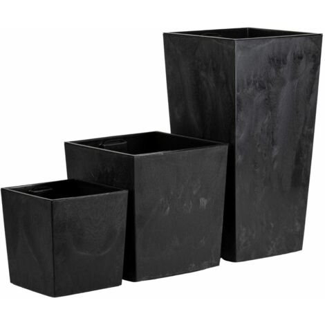 Ensemble de 3 grands pots de fleurs modernes en béton noir