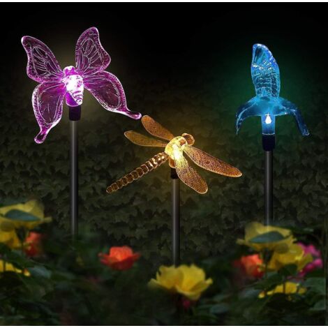 Ensemble de 3 guirlandes lumineuses solaires papillon multicolores avec LED à changement de couleur pour la décoration de fêtes et l'éclairage extérieur