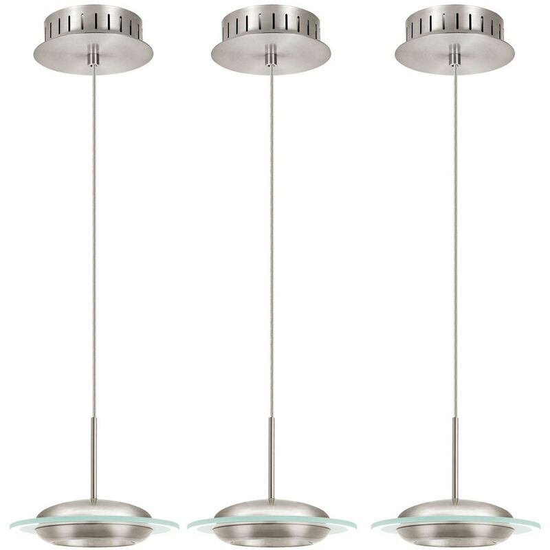 Etc-shop - Lot de 3 plafonniers pendule LED lampe suspension acier verre rond lumière