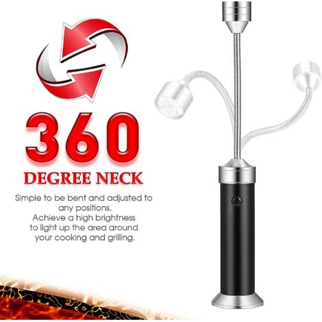 Ensemble de 3 lampes pour barbecue, lampe LED pour barbecue à base magnétique, col de lampe réglable à 360 degrés, convient pour les barbecues en extérieur, noir.