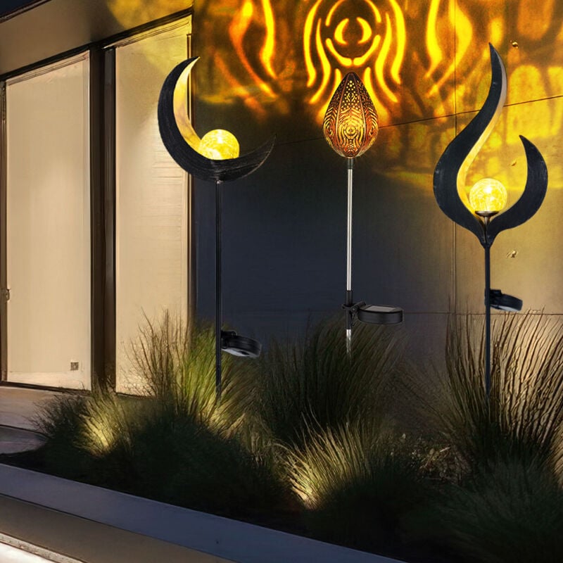 Globo Lighting - Lampe solaire led Lune Boule en verre Lampe solaire Flamme Lampe extérieure Goutte solaire Effet de feu, piquet de terre en métal,