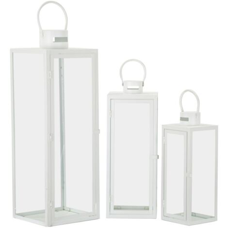 Ensemble de 3 lanternes blanches (22 x 22 x 66 cm, 18 x 18 x 49,5 cm, 14 x 14 x 39 cm)