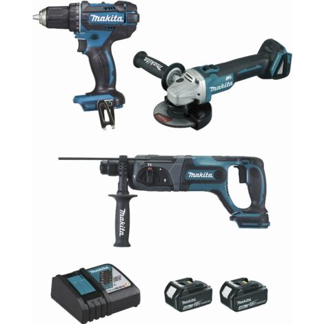Ensemble de 3 machines 18 V Li-Ion 4 Ah (DDF482 + DGA504 + DHR241) MAKITA - 2 batteries, chargeur, coffret - DLX3078MJ